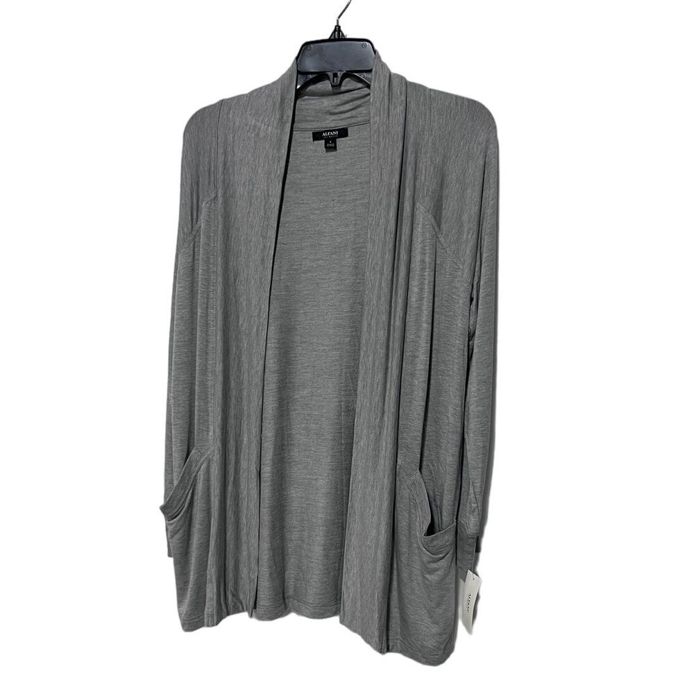 ALFANI WOMENS SMALL CASUAL LOUNGE SHRUG CARDIGAN WRAP POCKETS HEATHER GRAY NEW - Picture 2 of 12